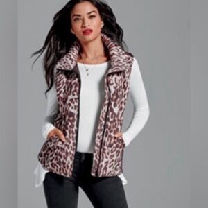 Cabi Juliet #3120 Vest Zip Front Pockets Leopard Print Women’s Size Small